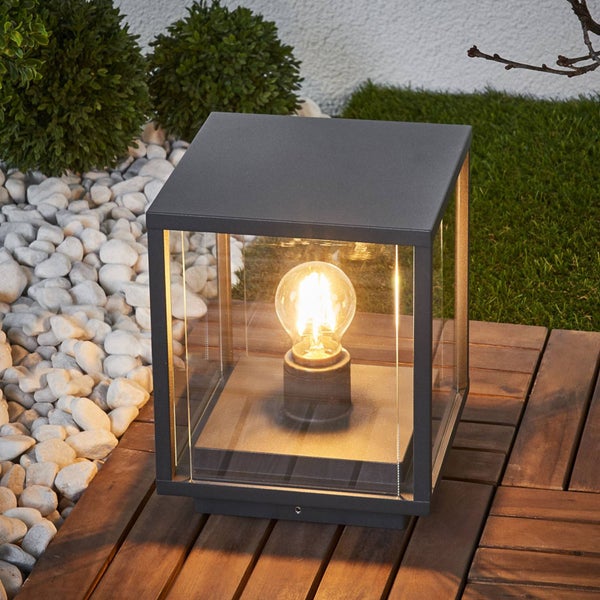 Lucande Außenleuchte Annalea (spritzwassergeschützt (Modern) in Schwarz aus Aluminium (1 flammig, E27) - Wegeleuchte Pollerleuchte Wegelampe Sockelleuchte