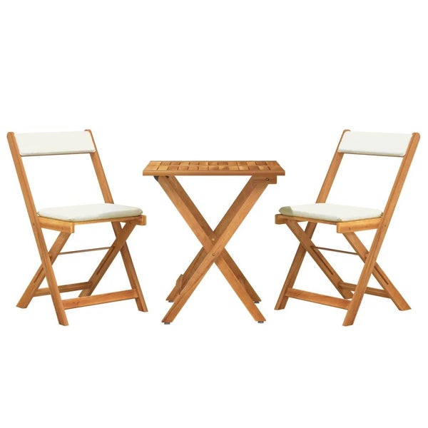 3-tlg. Bistro-Set Klappbar mit Kissen Massivholz Akazie