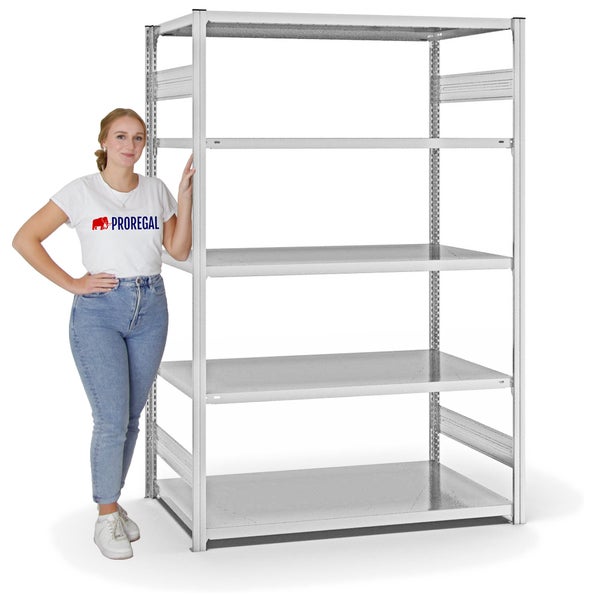 PROREGAL Fachbodenregal Stecksystem T-Profil Medium-Duty Grundregal HxBxT 200 x 130 x 80 cm 5 Ebenen Fachlast 240 kg Beidseitig Nutzbar Lichtgrau