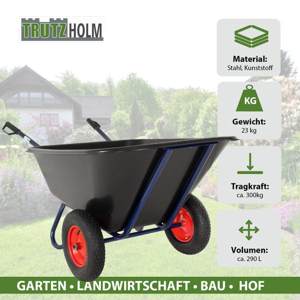 2-Rad Schubkarre XXL 290 L 300 kg Gartenschubkarre Hofkarre Schiebkarre Luftrad Metallfelgen schwarz
