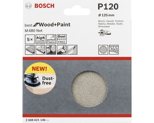 Bosch Schleifgitter M480 Net P120 für Holz und Farbe, 125 mm Durchmesser