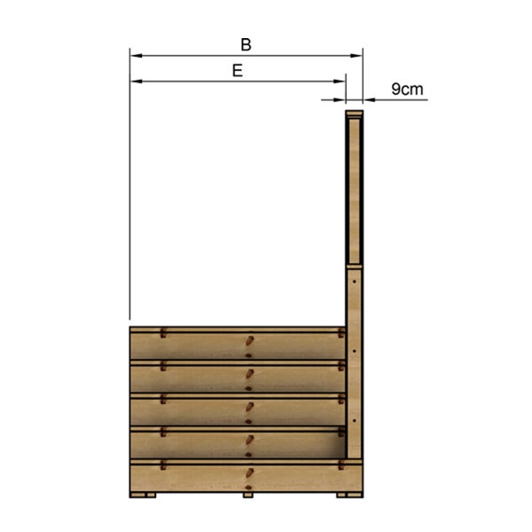 Technische Zeichnung eines Hochbeets mit Maßangaben