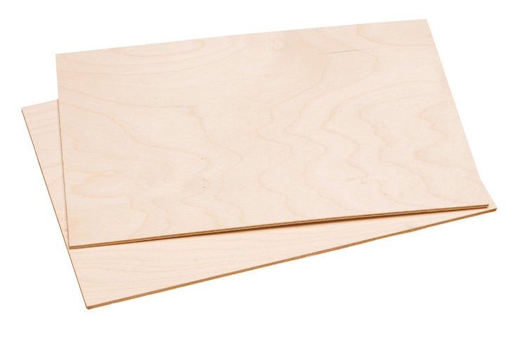 Zwei rechteckige Birkensperrholzplatten aus Holz mit sichtbarer Maserung