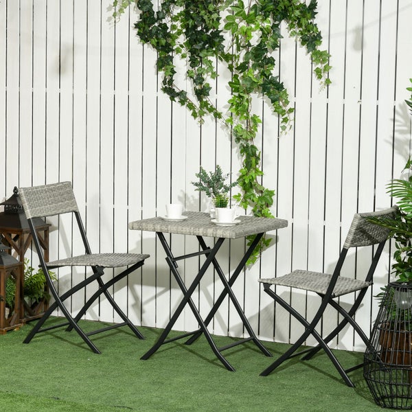 Outsunny 3 tlg. Ratten Balkonmöbel-Set, 60L x 60B x 72H cm, Metall, PE Polyrattan, grau