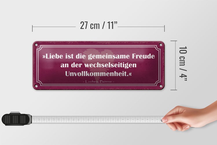 Blechschild Spruch 27x10cm Liebe ist die gemeinsame Freude Dekoration