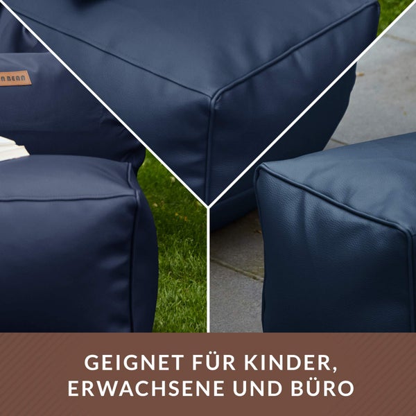 Green Bean Sitzhocker aus Kunstleder - Pouf mit EPS Perlen Füllung - 70 x 33 x 28cm - perfekte Ergänzung zum Sitzsack - Sitzwürfel Sitzkissen Hocker Fußhocker - Dunkelblau