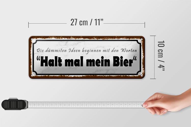 Blechschild Spruch 27x10cm dümmste Ideen halt mein Bier Dekoration