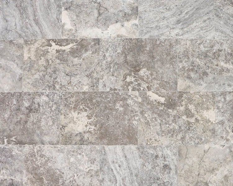 Wohnrausch Travertin Terrassenplatten SILVER GREY 61 x 40,6 x 3 cm, getrommelt, grau