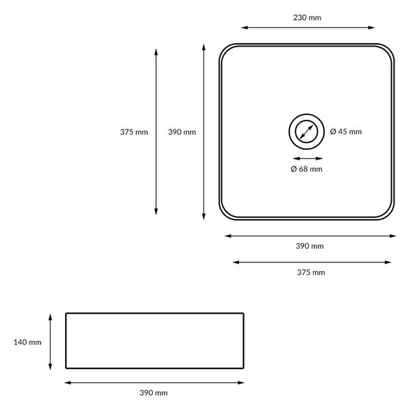 ECD Germany Waschbecken Waschtisch 390x390x140 mm Keramik Weiß inkl. Ablaufgarnitur für Waschbecken ohne Überlauf Aufsatzbecken Aufsatzwaschbecken Aufsatzwaschtisch Waschschale Spülbecken Becken