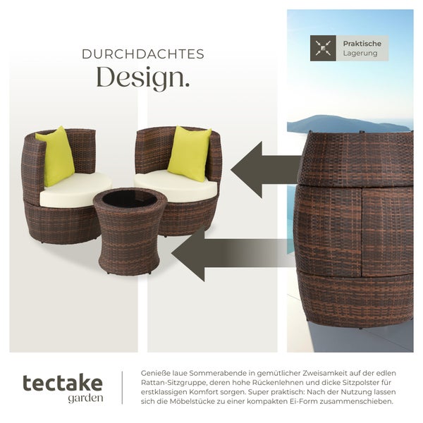 Rattan Sitzgruppe tectake Nizza stapelbar mit Aluminiumgestell schwarz/braun