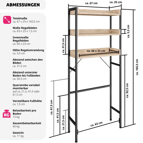 Badezimmerregal tectake Seattle Industrial Style inklusive Kippschutz