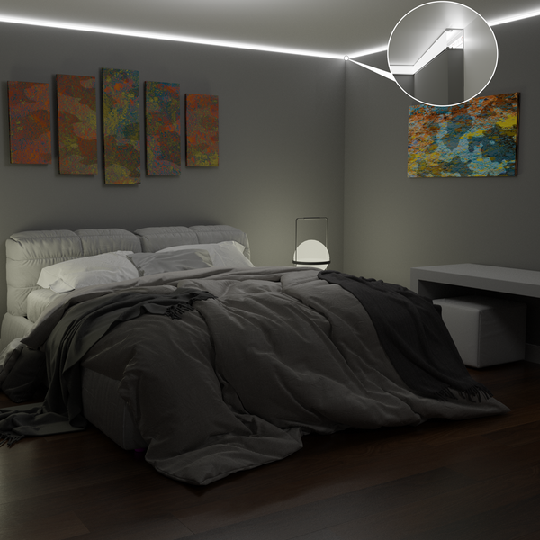 TIVENDIS Led Alu Profil 2 m TB4 mit Zubehör für Strip / Streifen bis 14 mm breit | Abdeckung satiniert milchig  |  Einbau Trockenbau Abschlussleiste Abschlussprofil Deckenleiste eloxiert