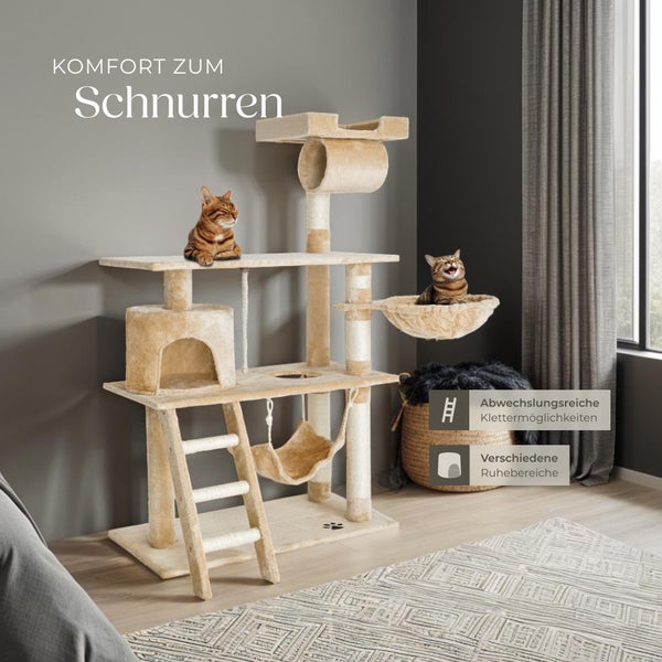 Kratzbaum tectake Marcel inklusive Treppe, Spielkordel und Kippschutz 141 cm beige