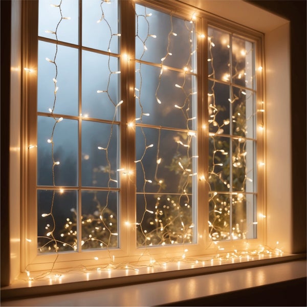 Fensterdekoration mit Lichterketten
