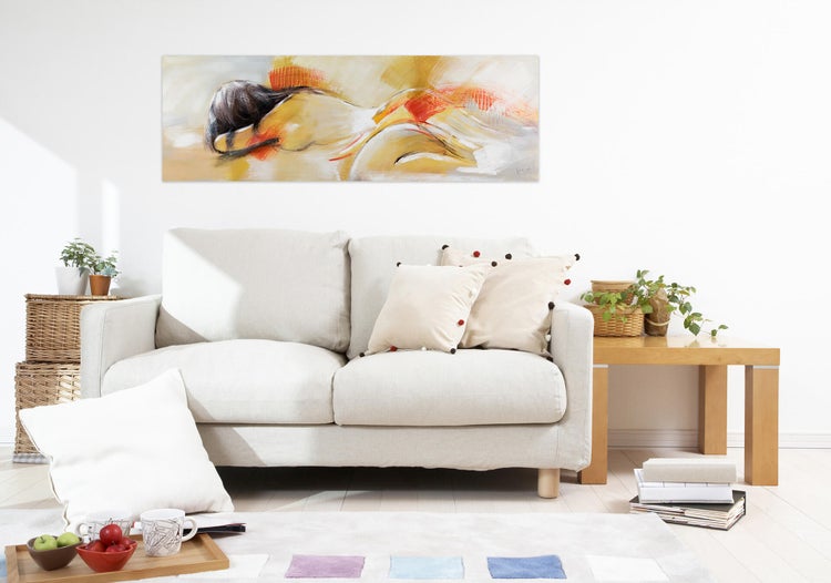 Handgemaltes Gemälde Acrylfarbe 150x50cm Orange