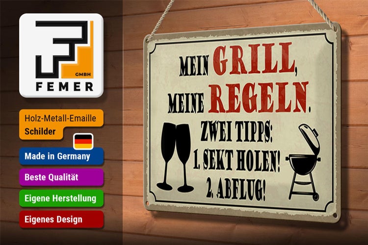 Blechschild Spruch 30x20cm mein Grill meine Regeln 2 Tipps