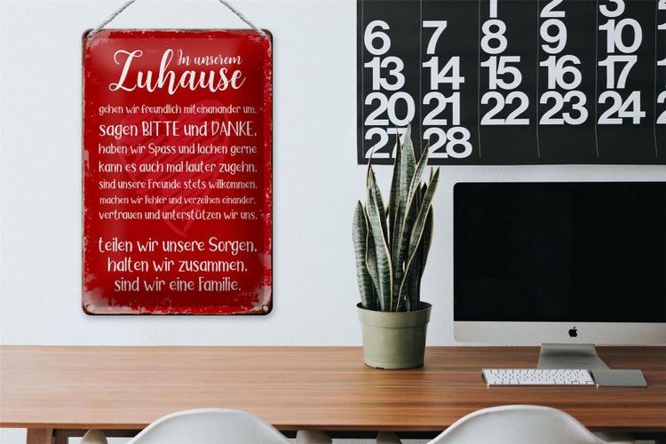 Blechschild Spruch 20x30cm Zuhause sind wir eine Familie