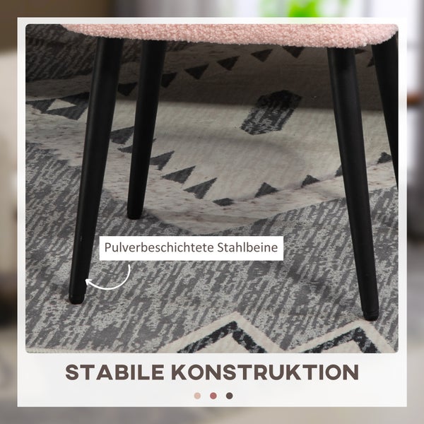 HOMCOM Fußhocker Sitzhocker Quadratischer Schminkhocker Fußstütze mit Kaschmir-Optik, Stahlbeine, für Wohnzimmer, Schlafzimmer, Rosa, 42 x 42 x 47 cm