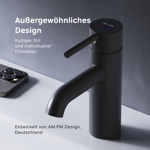 AM.PM Waschtischarmatur mit Einhebelmischer mit Klick-Ablaufgarnitur FPA82122 Spike Schwarz matt