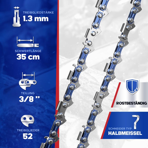 Garlavie Set mit 3 kettensäge kette 35cm 3/8 52 TG 1.3 Treibglieder – Sägeketten 30 cm kompatibel mit vielen Marken - Hochwertige motorsägenkette.