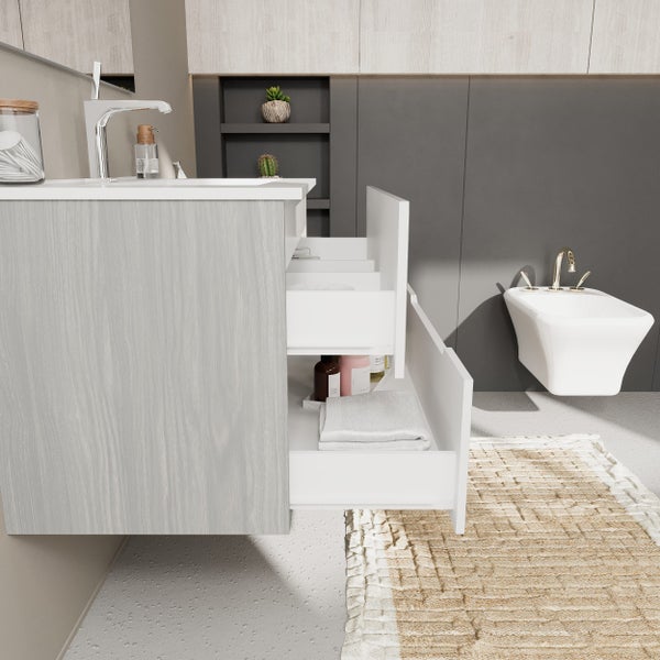 Badmöbel Set 80cm, 3-teilig, Holzopitk weiß und Mattgrau | Magnolia