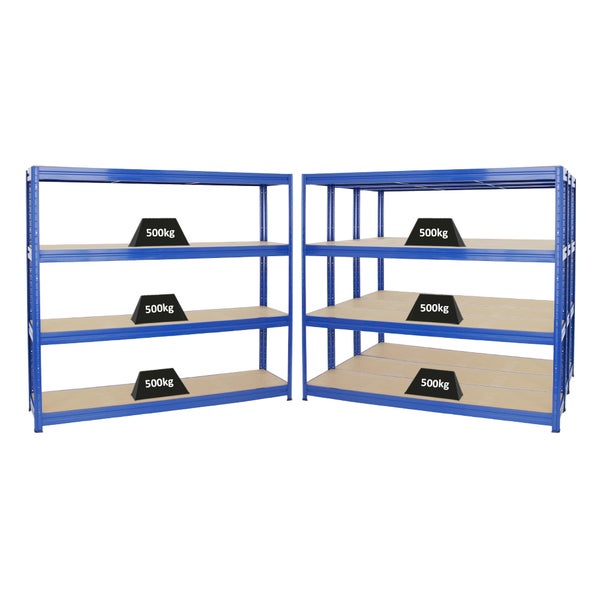 PROREGAL Mega Deal 4x Schwerlastregal Dino HxBxT 180 x 200 x 45 cm Fachlast 500 kg Blau
