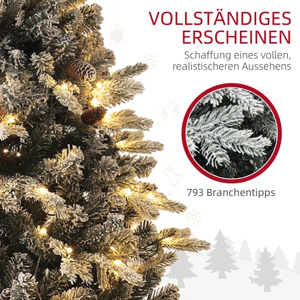 HOMCOM Künstlicher Weihnachtsbaum, 180 cm Christbaum mit 793 Spitzen, Kunstschnee, klappbar Stahlständer, für Weihnachten Deko, Grün