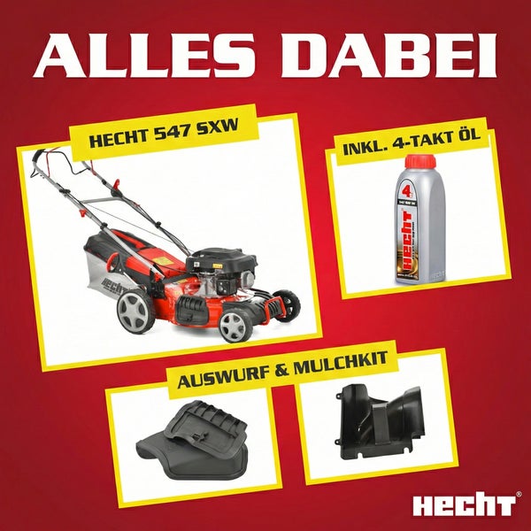 Hecht 547 SXW Rasenmäher mit Viertaktöl und Mulchkit