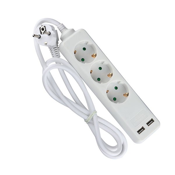 V-TAC VT-1124-2 - 3-Wege-Verlängerungssteckdosen - USB - IP20 - Weiß - 1,5 m Kabel