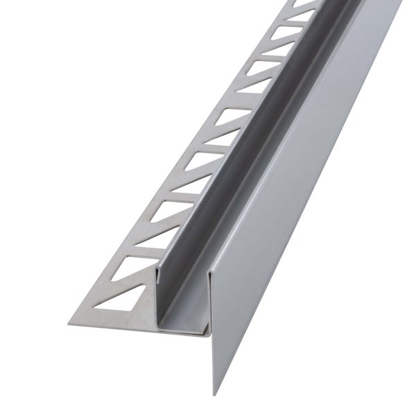 LED-Fliesenprofil aus Metall mit gestanztem Befestigungsschenkel für Wandabschlüsse.
