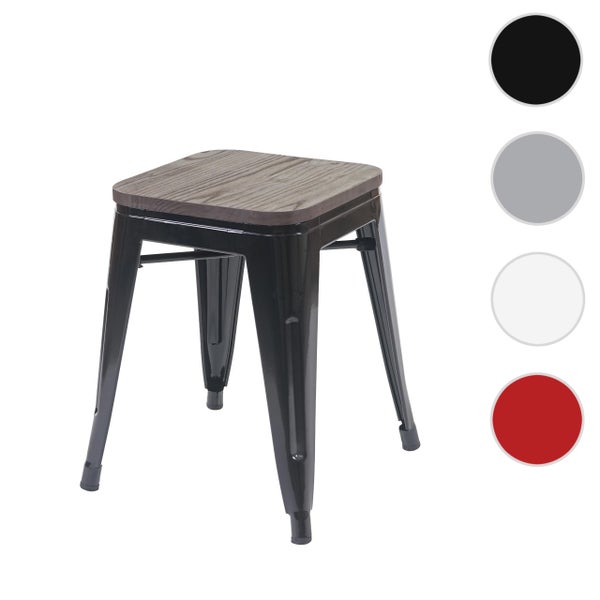 Hocker mit Holzplatte und Metallgestell