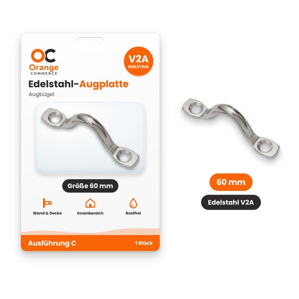 Orange Commerce Augplatte aus Edelstahl V2A, 60 Millimeter, zur Befestigung an Wand und Decke, im Innenbereich einsetzbar, rostfrei, 1 Stück.