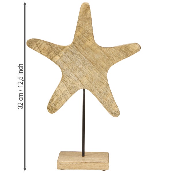 Dekorative Holzfigur Seestern mit Sockel, 32 cm hoch