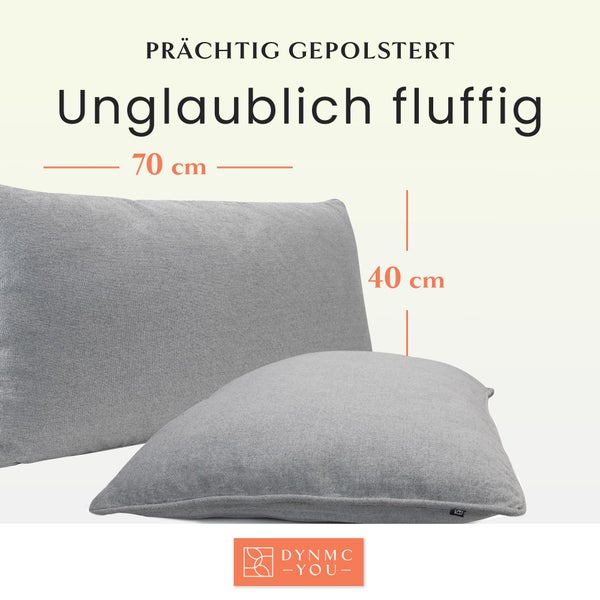 DYNMC you Sofakissen mit Füllung und Bezug - 2er Set 40x70cm mit Viel Füllung - VERGLEICHSSIEGER SEHR GUT - Rückenkissen mit Oeko TEX Baumwoll-Bezug - Bequeme Dekokissen - Couchkissen Grau