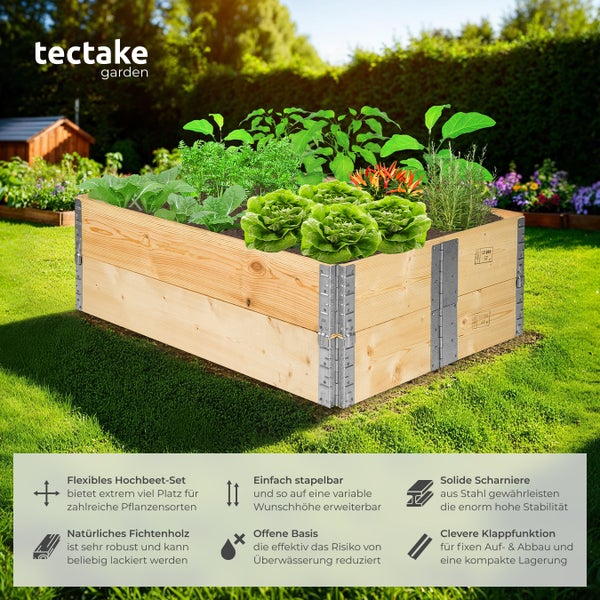 Hochbeet aus Holz mit Gemüsepflanzen im Garten