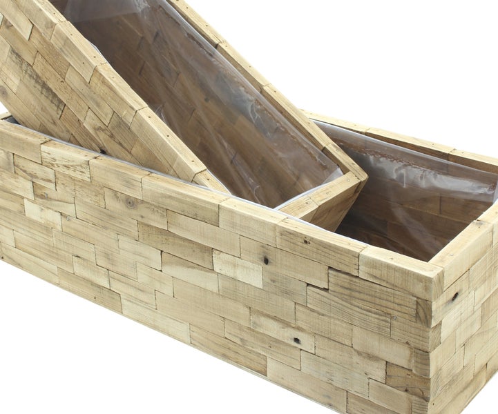 FRANK FLECHTWAREN|Pflanzkasten Puro, 2er Set, 37 x 14 x 12, 47 x 19 x 14 cm, HOLZ, FOLIE