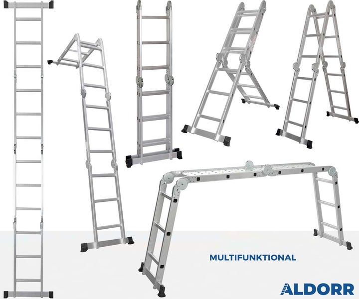 ALDORR Home - 4x3 Klappleiter mit Plattform aus hochwertigem Aluminium - Mehrzweckleiter - Sicher und zuverlässig (EN131)