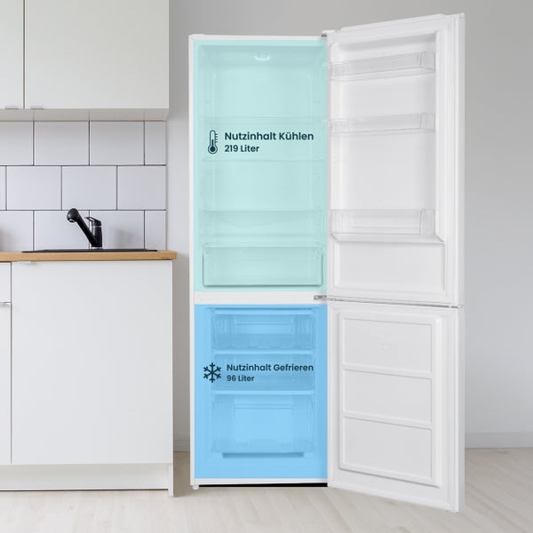 homeX Kühlschrank mit Gefrierfach Kühl-Gefrierkombination freistehend groß 315 Liter Super-Frost-Funktion weiß