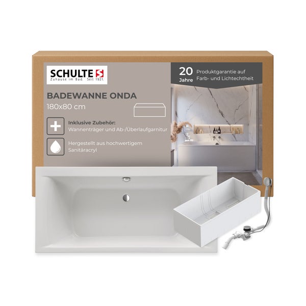 Schulte Badewanne Onda 180x80 Zentimeter mit Zubehör
