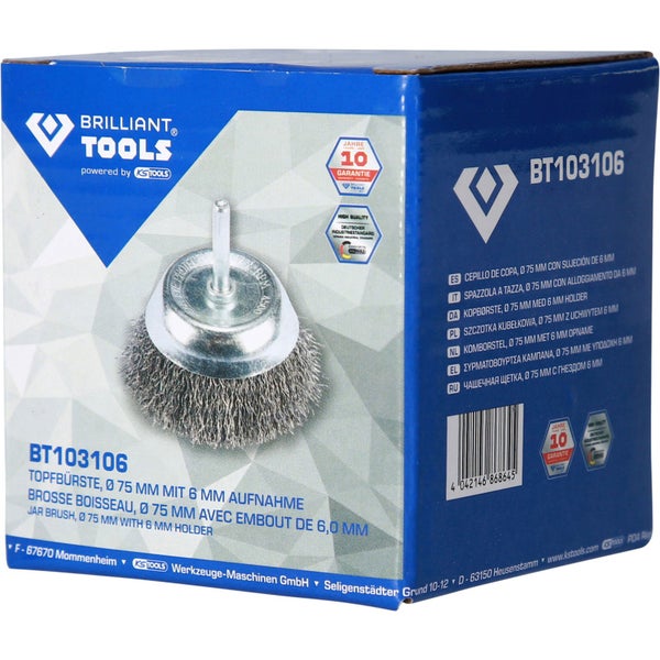 BRILLIANT TOOLS Topfbürste Ø 75 mm mit 6 mm Aufnahme - BT103106