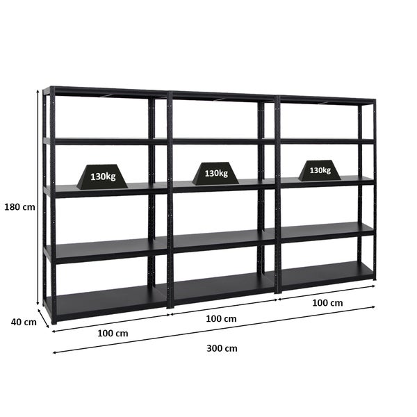 PROREGAL Mega Deal 3x Schwerlastregal Steel Eagle HxBxT 180 x 100 x 40 cm Fachlast 130 kg Schwarz