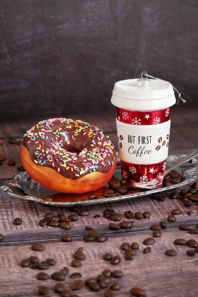 Braun 11cm Amerikanischer Donut aus Glas, mundgeblasen und handekoriert, 1 Stck., Weihnachtsbaumkugeln, Christbaumschmuck, Weihnachtsbaumanhänger