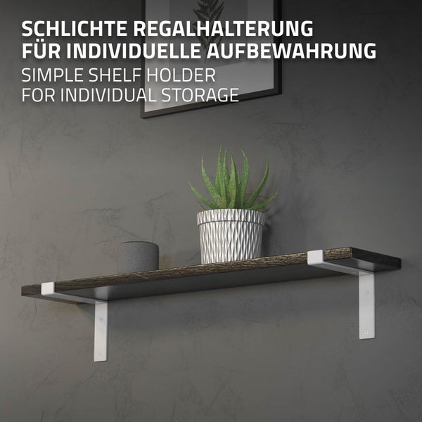 ML-Design 2 Stück Regalhalterung, 20x4x14,5 cm, Weiß, Metall, 8 Zoll Regalhalterungen, Industrielle Regalwinkel, Regalträger für Wandmontage, 90 Grad Wandhalterung, L-Form Wandregal, inkl. Schrauben