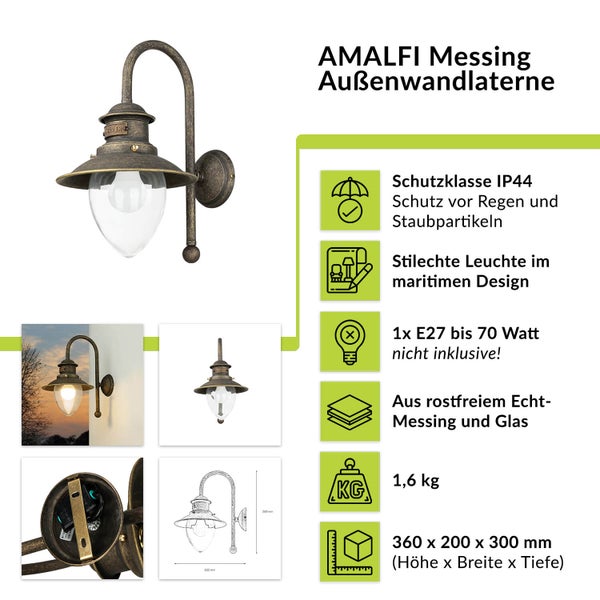 Amalfi Messing Außenwandlaterne