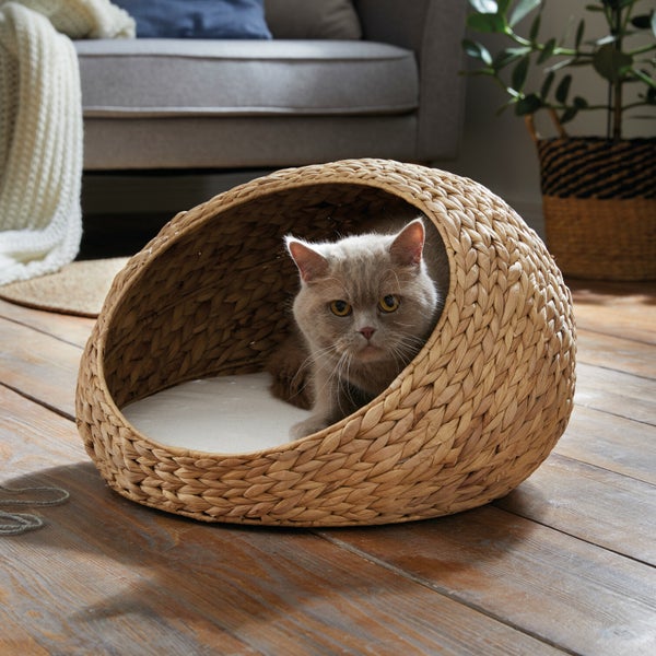 FRANK FLECHTWAREN | Tierbett Kuschelhöhle, ca. Ø 50 x 30 cm, Kissen Ø 40 x 4 cm, KORBGEFLECHT, METALL