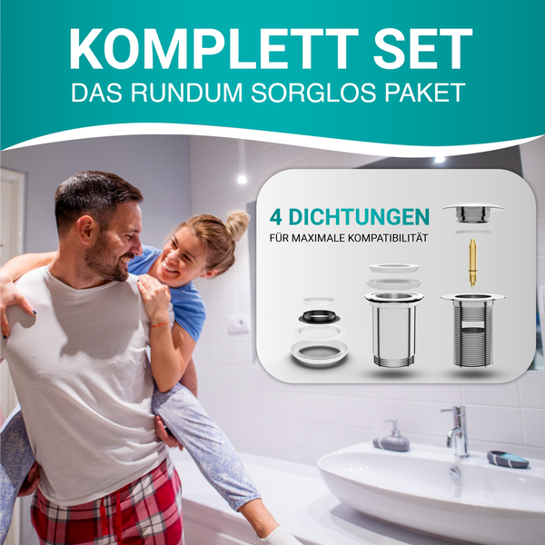 Engelbach® Universal Waschbecken Ablaufgarnitur - Pop up Ablaufventil mit und ohne Überlauf inklusive Einbauanleitung