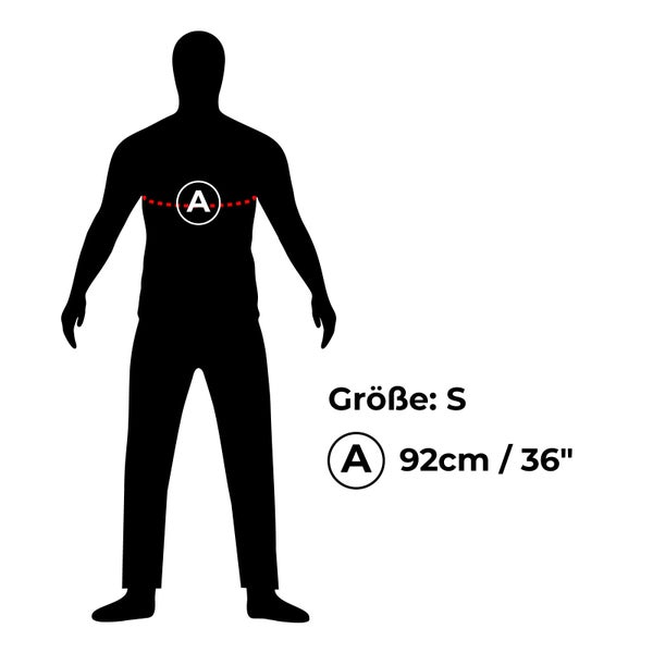 Größenangabe für Kleidergröße S mit Brustweite 92 Zentimeter