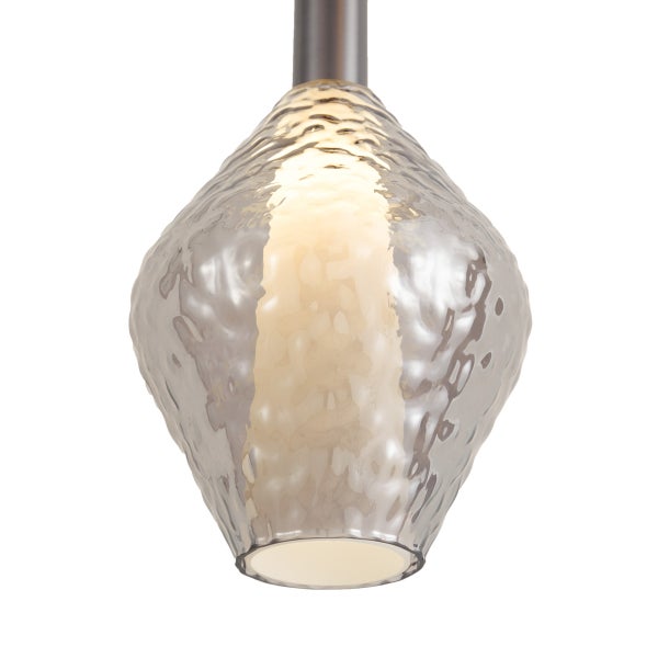 Moderne Pendelleuchte mit tropfenförmigem Glasschirm in strukturierter Optik mit integrierter LED Beleuchtung