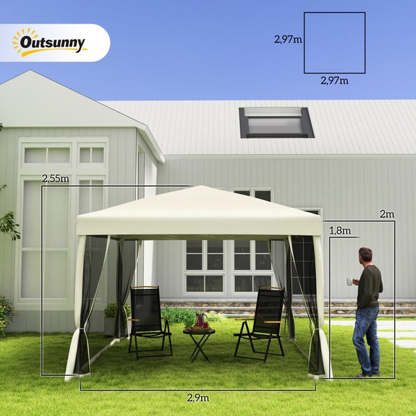 Outsunny Faltpavillon Pavillon Faltzelt mit Seitenwänden inkl. Tragetasche, Stahl+Oxford, Beige, 3x3x2,55m