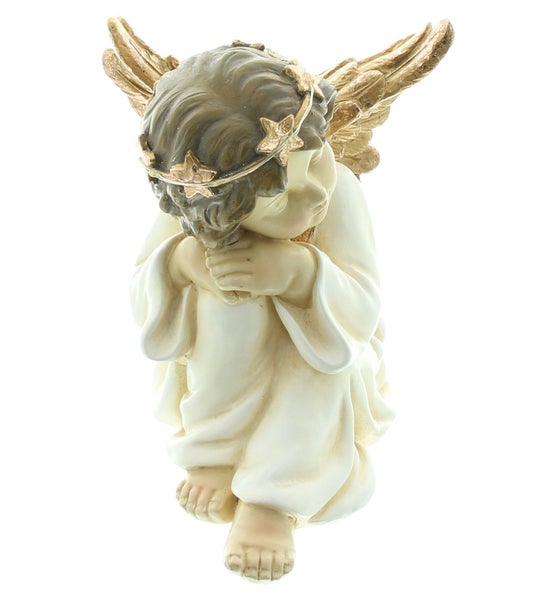 FRANK FLECHTWAREN | LED-Engel Lichterkranz, sitzend, 19 x 15 x 18 cm, POLYRESIN, KUNSTSTOFF